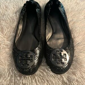 Tory Burch Black Patterned Ballet Flats